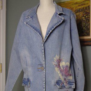 Jean Jacket with Beautiful Flower Beading Design